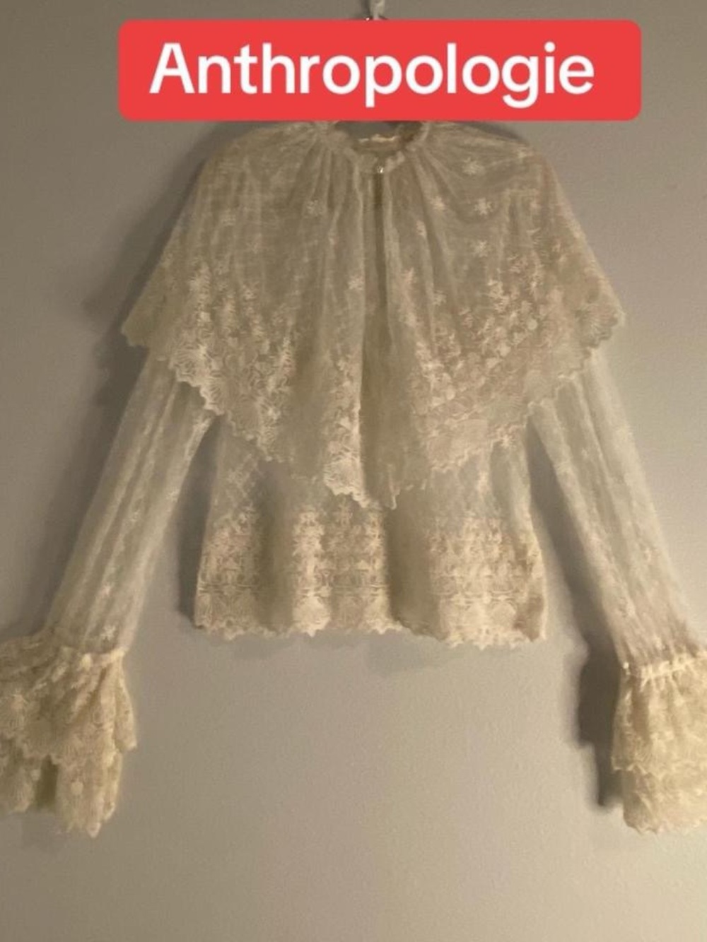 Anthropologie Cream Lace Capelet Blouse